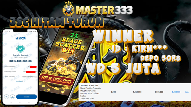 MASTER333 JACKPOT SLOT Mahjong Wins  3 Rp.5,400,000.,- LUNAS	